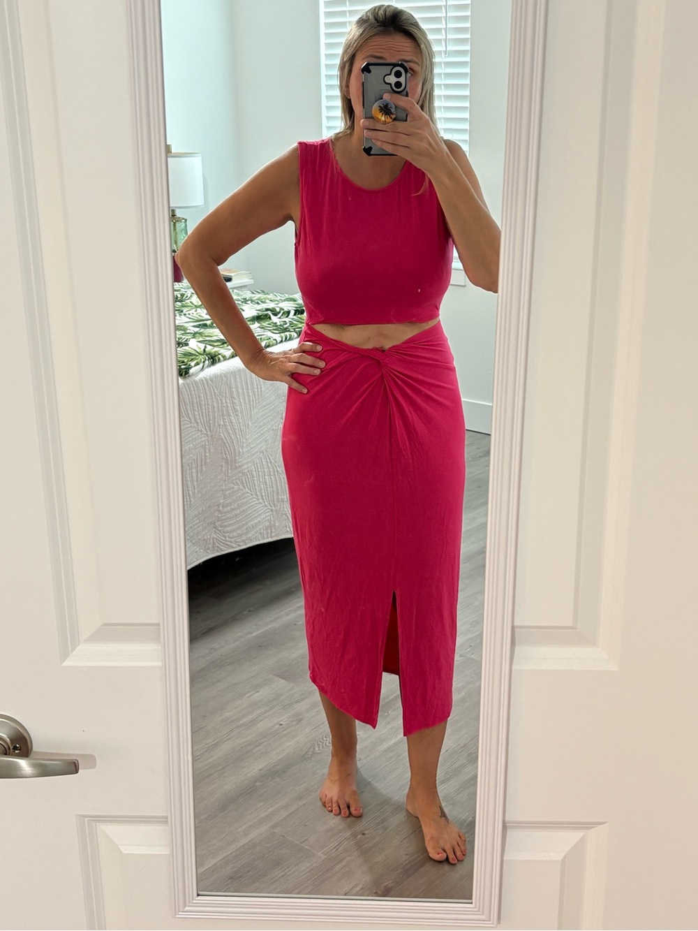 Sugarlips Hot Pink Twisted Knot Midi Dress